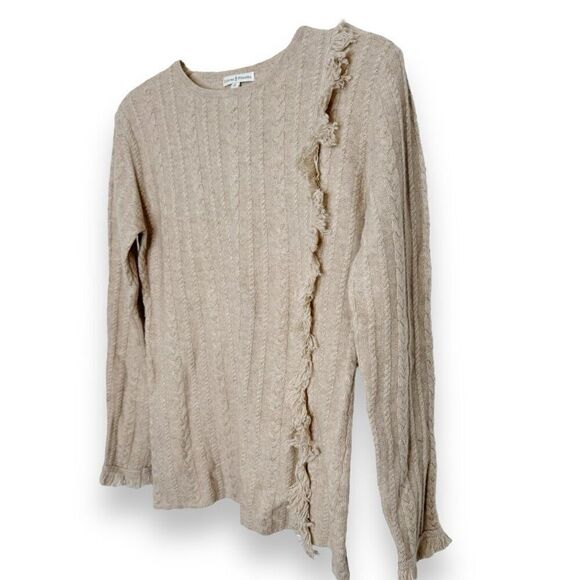 Dolores Piscotta Neutral Tan Cable Knit Cashmere Sweater with Fringe Women’s S - Picture 2 of 6